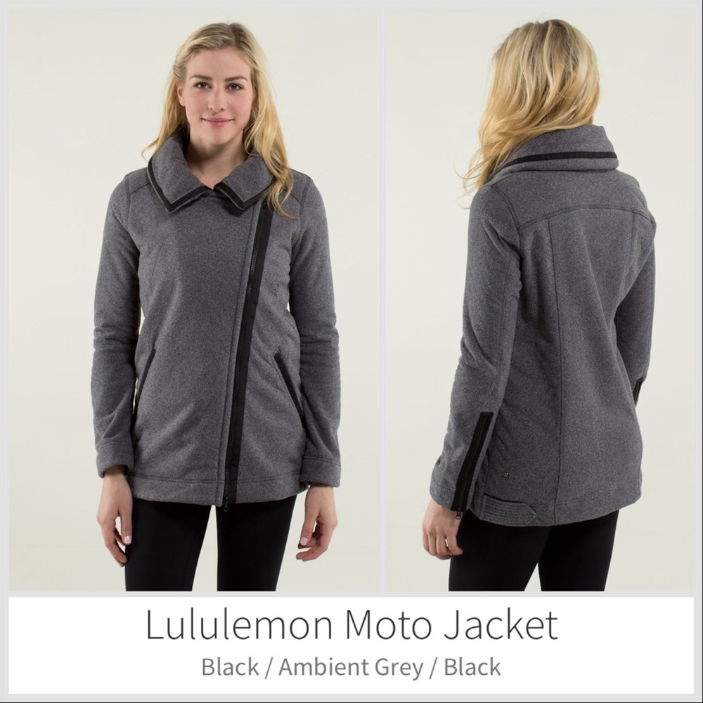 Lululemon Fleece Moto fleece Jacket Black Ambient Grey Size 6 s Full Zip women’s